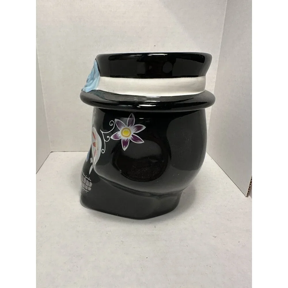 Day of the Dead Sugar Skull Ceramic Cookie Jar Black‎ Top Hat Floral